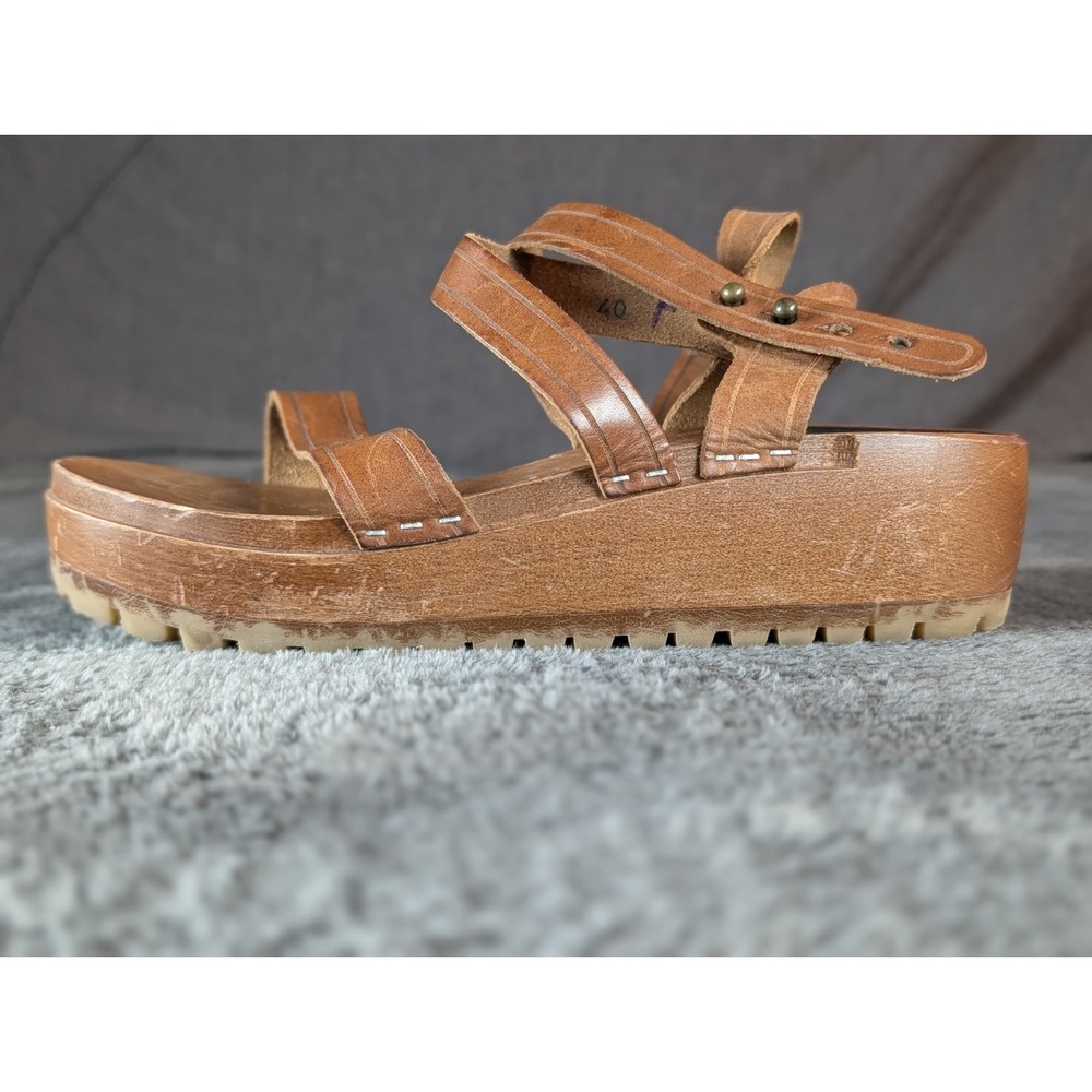 Swedish Hasbeens Sandal Wood Heel Boho Leather EU 40 Gladiator Handmade Spring - Picture 7 of 16